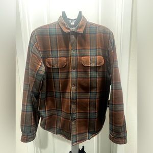 Mens Supreme Shirt jacket with yellow faux lining.